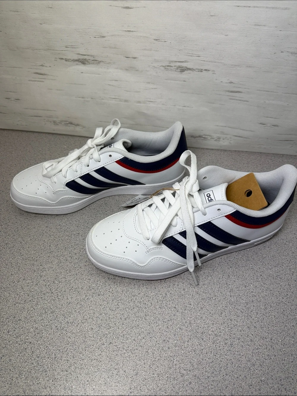 adidas White Navy Red Low-Top Sneakers — Classic 3-Stripes